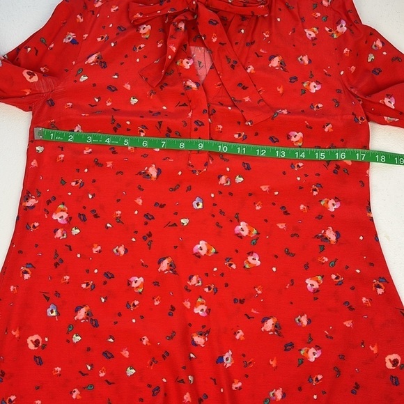 Derek Lam Evadine Blouse Red Floral Tie-neck Long Sleeves Top 2 - Picture 12 of 13